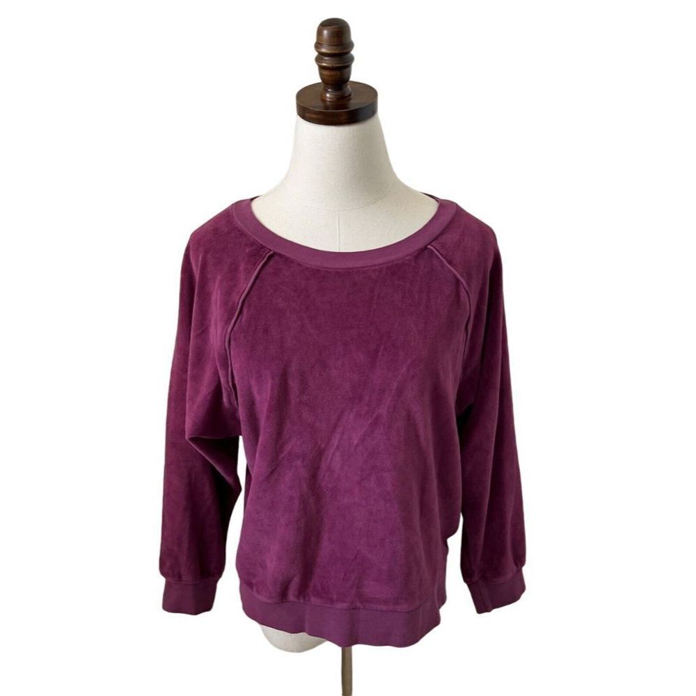 Suzie Kondi The Samos Burgundy Velour Velvet Sweatshirt Pullover Athleisure Med